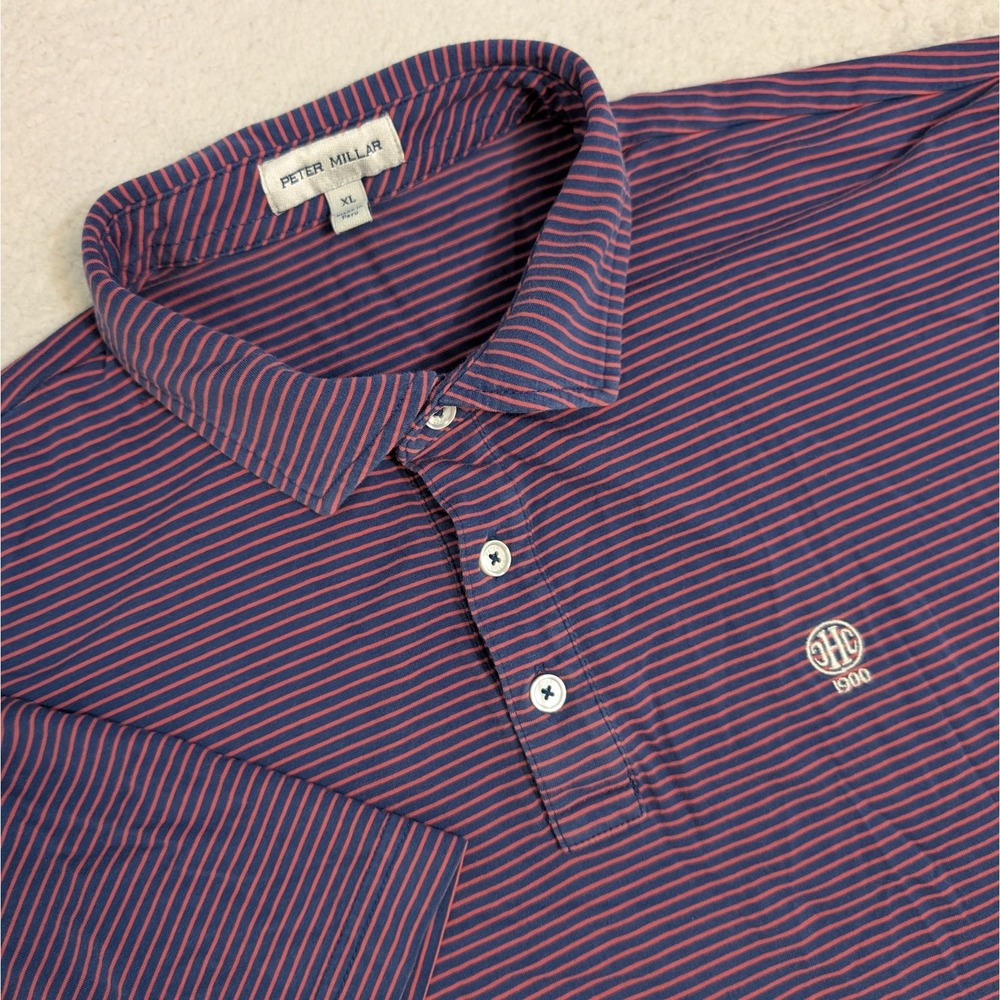 Peter‎ Millar Crown Crafted Golf Polo Striped Blue Pink XL 1900 CHC